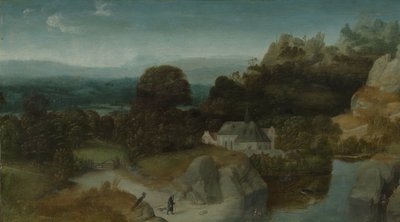 Landschap met de verzoeking van Sint-Antonius Abt door Joachim Patinir (workshop of)