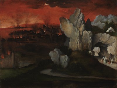 Landschap met de vernietiging van Sodom en Gomorra, ca. 1520 door Joachim Patinir
