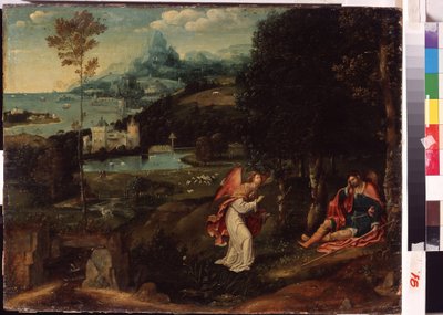 Landschap met de legende van Sint Rochus door Joachim Patinir