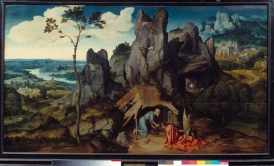 Sint Hiëronymus in de woestijn door Joachim Patinir