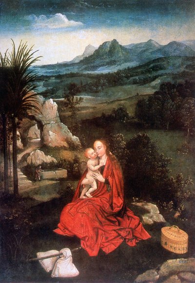 De Rust op de Vlucht naar Egypte (detail), ca. 1500-1524 door Joachim Patinir