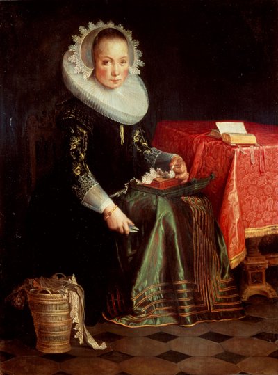 Portret van Eva Wtewael 1607-1635, 1628 door Joachim Wtewael or Utewael
