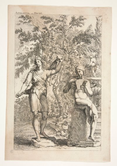 Atalanta en een Faun, uit Sculpturae Veteris Admirata door Joachim von Sandrart