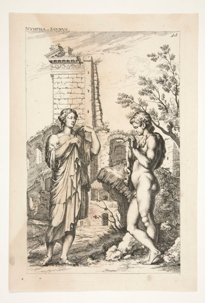 Diane de Gabies en een Faun, uit Sculpturae Veteris Admirata door Joachim von Sandrart