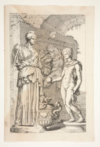 Minerva en Paris, uit Sculpturae Veteris Admirata door Joachim von Sandrart