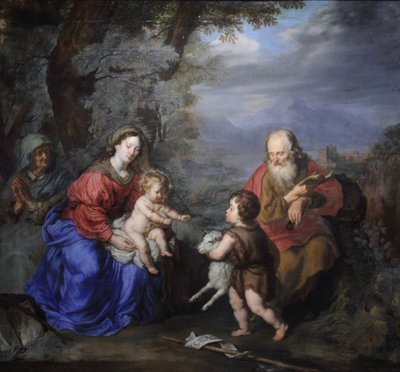 Heilige familie in een landschap door Joachim von Sandrart