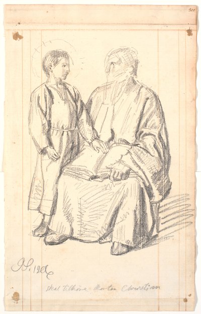 Figurenstudie van zittende oude man en staande jongen door Joakim Frederik Skovgaard