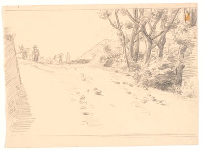 Italiaans landschap met een weg, rechts bomen door Joakim Frederik Skovgaard