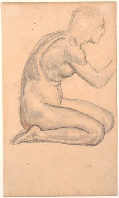 Modelstudie; knielende vrouw in profiel door Joakim Frederik Skovgaard