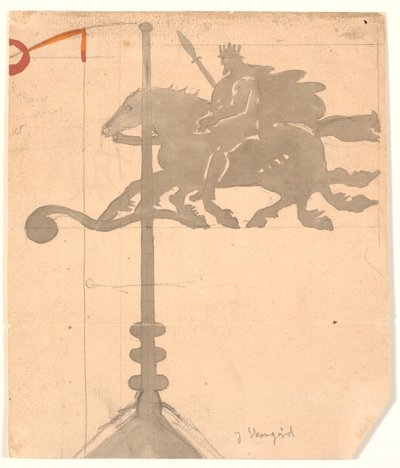 Odin op Sleipnir. Windwijzer op Vallekilde hogeschool door Joakim Frederik Skovgaard