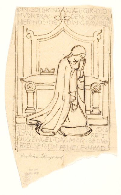 Schets voor de Dronning Dagmar-fresco in de St. Bendts kerk in Ringsted door Joakim Frederik Skovgaard