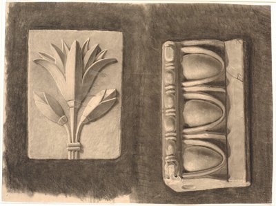 Tekening naar gips. Twee ornamentale fragmenten door Joakim Frederik Skovgaard
