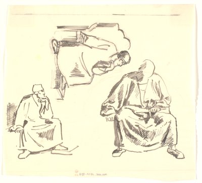 Drie studies van zittende, bebaarde man. Saul door Joakim Frederik Skovgaard