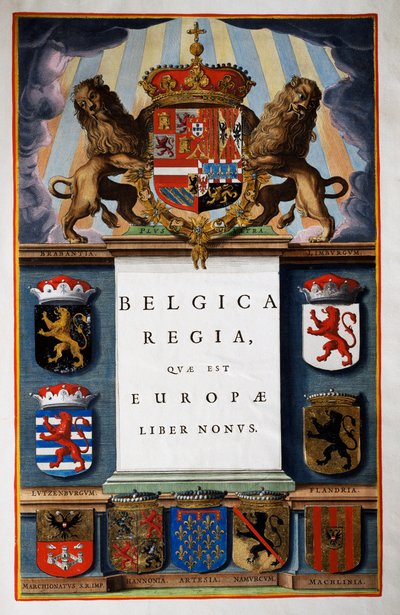 Belgica Regua quae est Europae, Boek IX, titelpagina van Deel IV, uit Atlas Maior, atlas in 11 delen, door Joan Blaeu (1596-1673), kopergravure, 57,5x39 cm, Amsterdam door Joan Blaeu