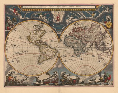Dubbele hemisfeerkaart van de wereld, 1662 door Joan Blaeu