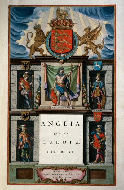 East Anglia quae Europae (Engeland), Boek XI, titelpagina Deel V, Atlas Maior, door Joan Blaeu (1596-1673), kopergravure, 57.5x39 cm, Amsterdam door Joan Blaeu