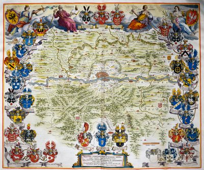 Frankfurt en zijn gebied, uit Atlas Maior, atlas in 11 delen, door Joan Blaeu (1596-1673), Deel III, kopergravure, 57.5x39 cm, Amsterdam door Joan Blaeu