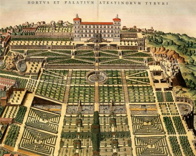 Italië, Tivoli, Uitzicht op Villa d