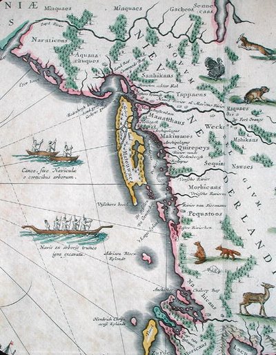 Kaart van de Oostkust van Noord-Amerika door Joan Blaeu