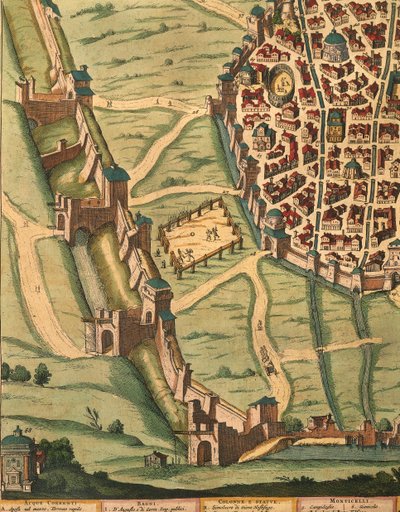 Kaart van Bologna, uit Theatrum civitatum et admirandorum Italiae (detail) door Joan Blaeu