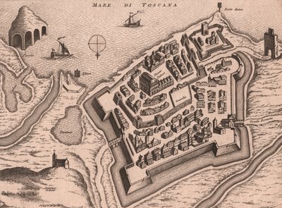 Kaart van Nettuno, Lazio, Italië, kopergravure, ca. 248x198 cm door Joan Blaeu