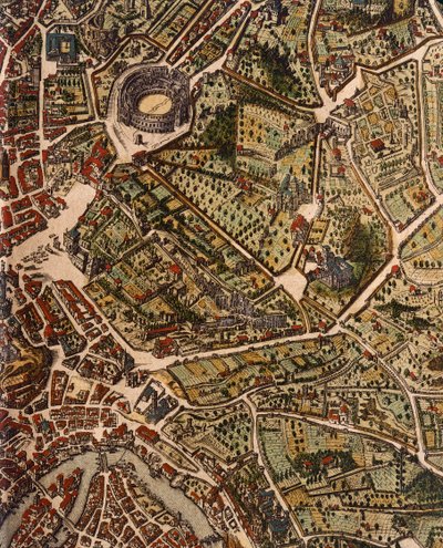 Kaart van Rome, door Joan Blaeu (1596-1673), prent uit Theatrum Civitatum et Admirandorum Italiae, ad Aevi Veteris et Praesentis Temporis Faciem Expressum, Italië door Joan Blaeu