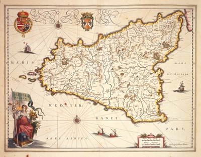 Kaart van de regio Sicilië door Joan Blaeu