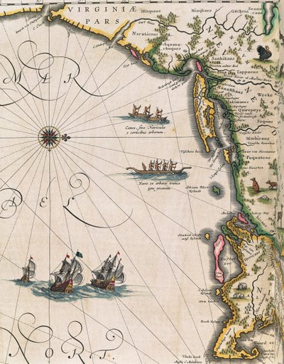 Kaart van de kust van Virginia, uit Theatrum Orbis Terrarum door Joan Blaeu