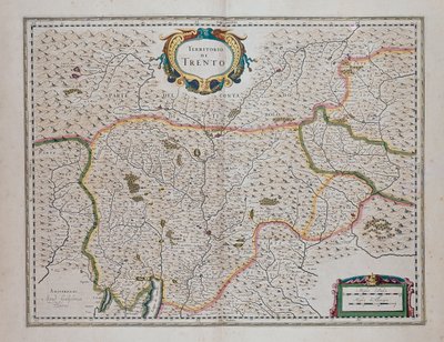 Trento-gebied, uit Theater of World, of New Atlas of Maps and Representations of All Regions (Theatrum orbis terrarum, sive, Atlas novus) door Joan Blaeu, Italië door Joan Blaeu