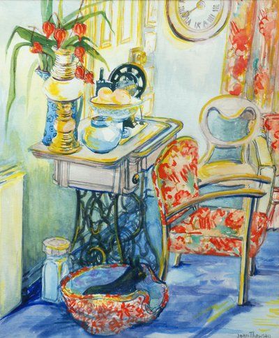 Huisje interieur, met kat, 2000 door Joan Thewsey