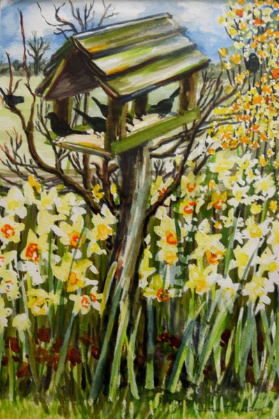 Narcissen en Vogels in het Vogelhuis door Joan Thewsey