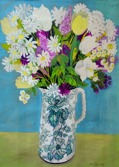 Bloemen in een kan, turquoise decoratie door Joan Thewsey