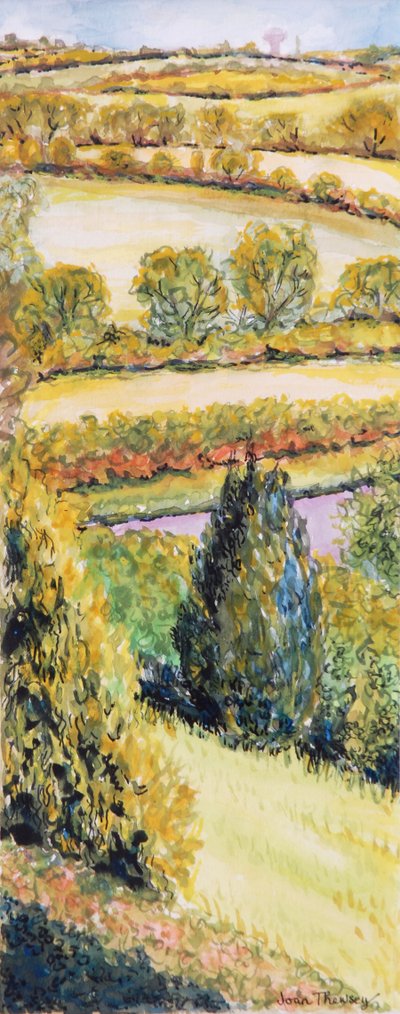 Suffolk Landschap, uitzicht vanuit het voorraam, 2000 door Joan Thewsey