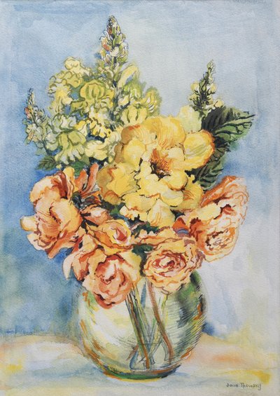 Gele rozen en leeuwenbekken, 2001 door Joan Thewsey
