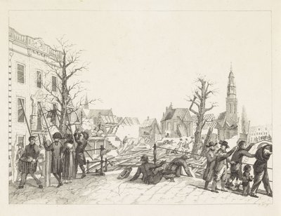 Ruïnes te Leiden na de buskruitramp, 1807 door Joannes Bemme