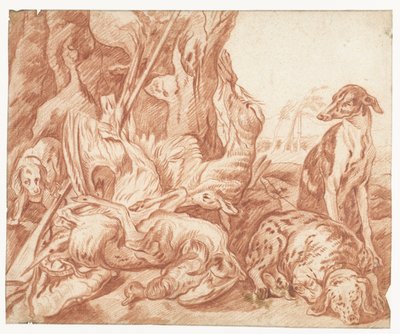 Stilleven van jachtbuit met jachthonden door Joannes Fijt (possibly)