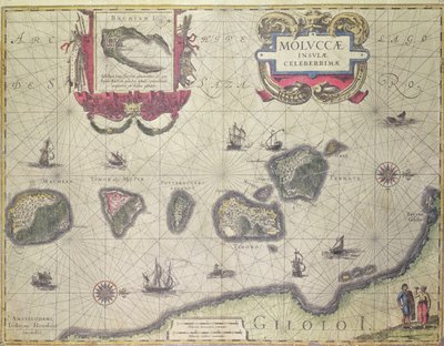 Kaart met de Molukken bij Halmahera, 1640 door Joannes Jansson