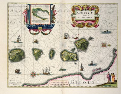 Kaart met de Molukken bij Halmahera, 1640 door Joannes Jansson