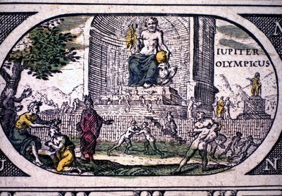 Voorstelling van de zeven wonderen van de oudheid: het standbeeld van Jupiter (Zeus) door Phidias - in 