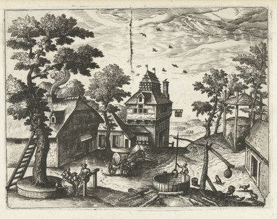 Herberg met waterput door Joannes van Doetechum (I) (attributed to)