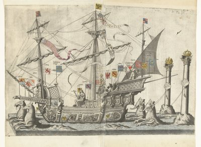 Het schip Victoria, nr. 5 Begrafenisoptocht van keizer Karel V, 1558 door Joannes van Doetechum (I)