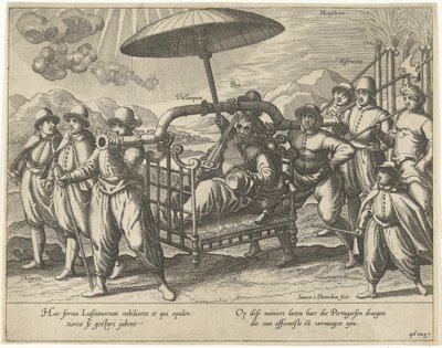 Portugees in een draagstoel door Joannes van Doetechum (I)