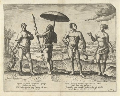 Twee mannen uit Cananor en een stel uit Malabar door Joannes van Doetechum (I)