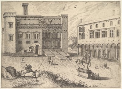 Uitzicht op het Campidoglio op de Capitolijnse heuvel, uit de serie Operum antiquorum romanorum, 1562 door Joannes van Doetecum