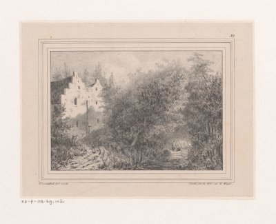 Sloot en twee huizen door Joannes van Liefland