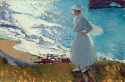 María op het strand van Biarritz of Contre-jour door Joaquín Sorolla