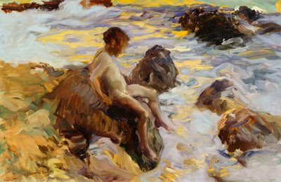 Jongen in de branding, Javea, 1900 door Joaquín Sorolla