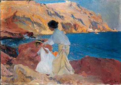 Clotilde en Elena op de Rotsen, Javea, 1905 door Joaquín Sorolla