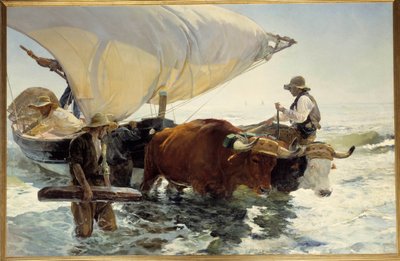 Terugkeer van de visvangst, het slepen van de boot door Joaquín Sorolla