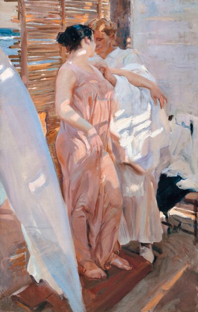 De roze mantel, na het bad door Joaquin Sorolla y Bastida